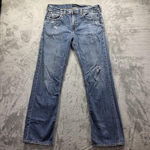 Silver Jeans Gordie Jeans Mens 32x34 Distressed Relaxed Fit Straight Leg Denim - Picture 1 of 12